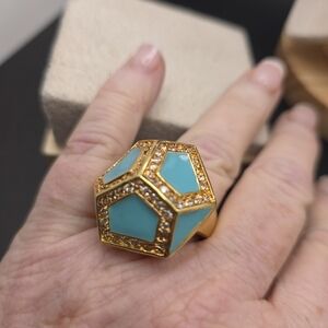 Gold and Blue Geometric Statement Ring (2071)